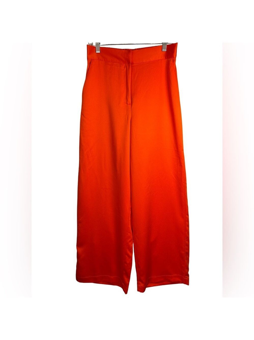 Nicole Miller Bold Orange Red  Wide Leg Satin Pants Medium NWT